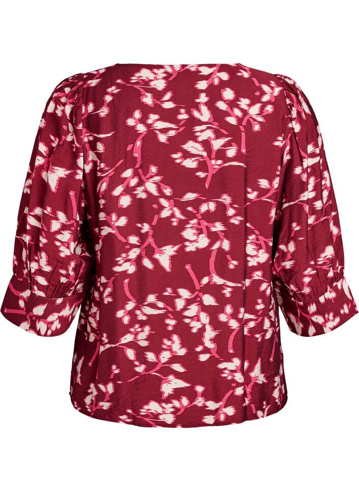 Blouse with V-neck and 3/4-sleeves, Red, Packshot image number 1