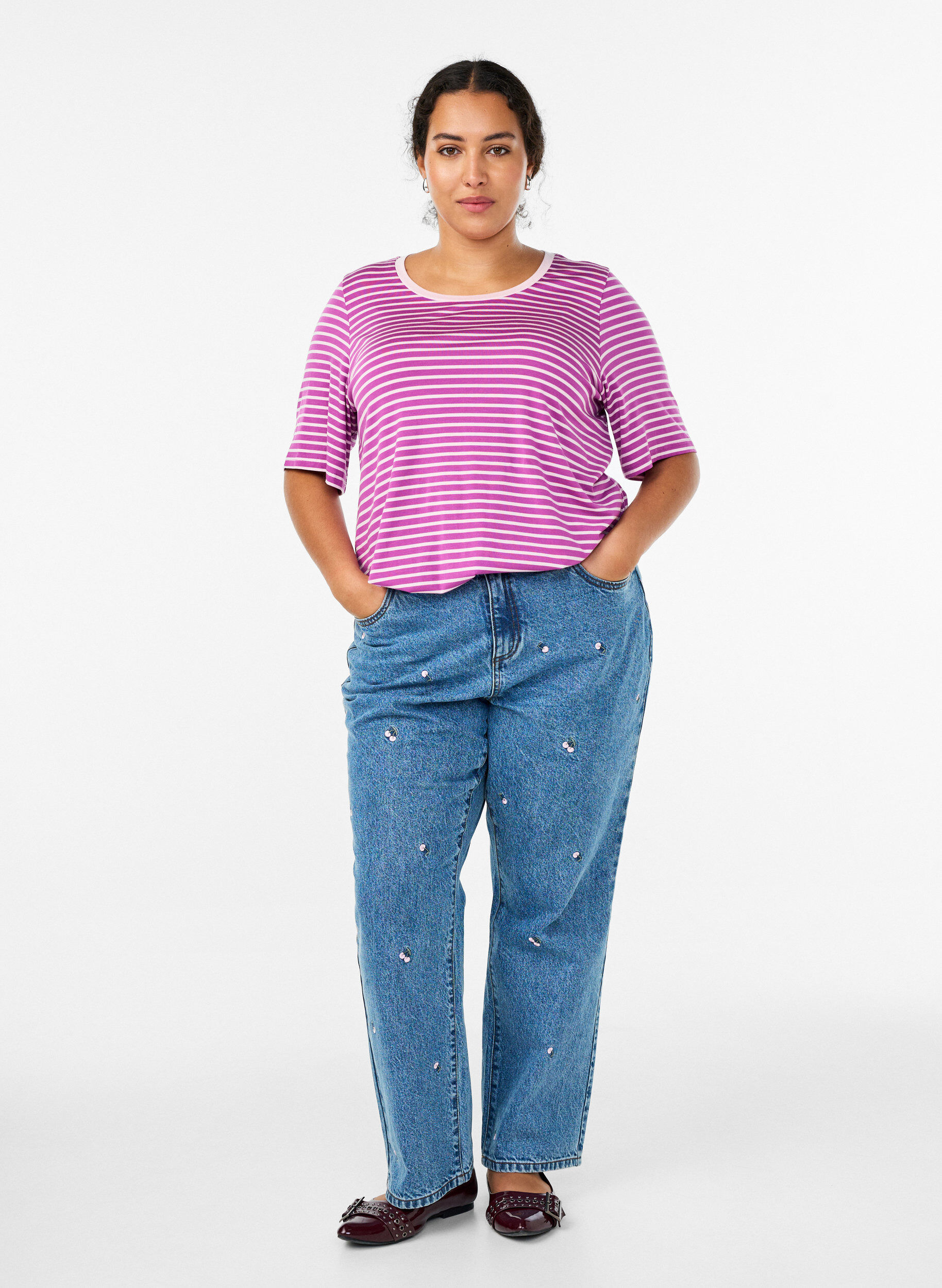 Zizzifashion T-shirt with TENCEL&trade; Lyocell and stripes, Purple, Model image number 1