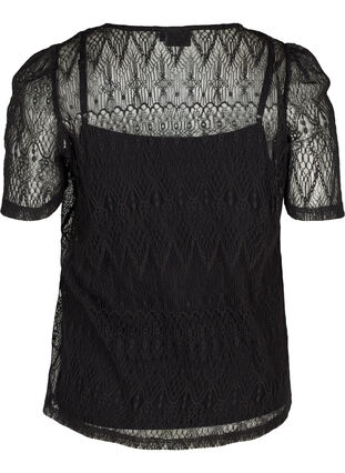 Lace blouse with short sleeves, Black, Packshot image number 1