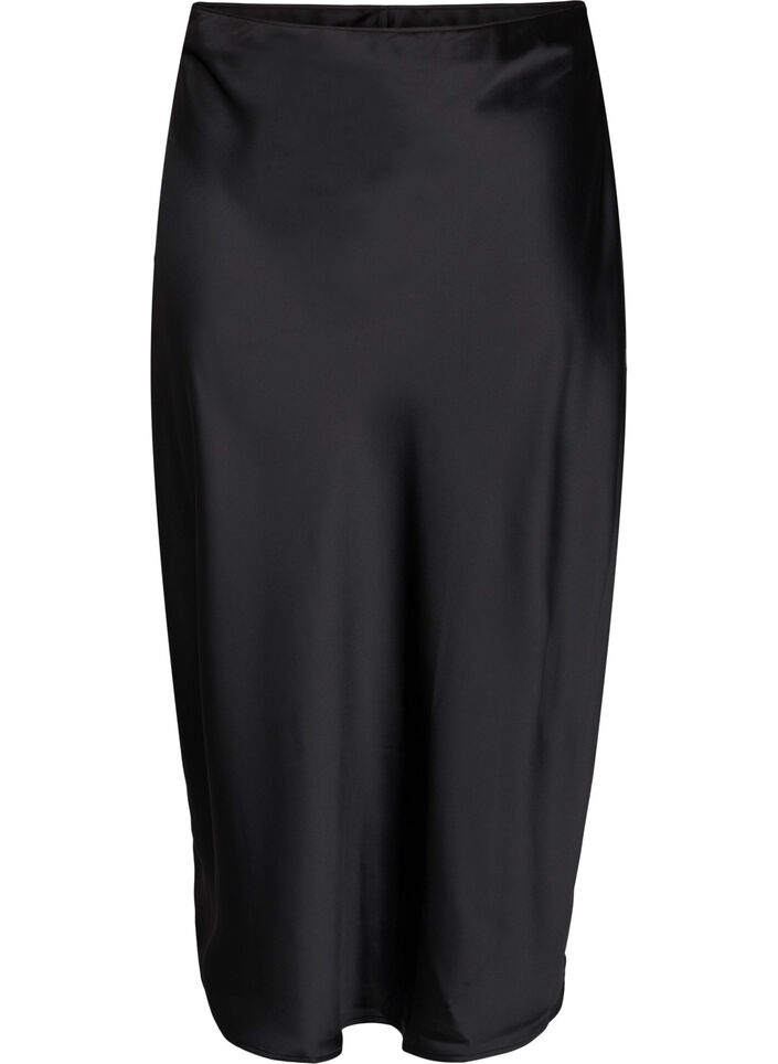 Long satin skirt, Black, Packshot image number 0