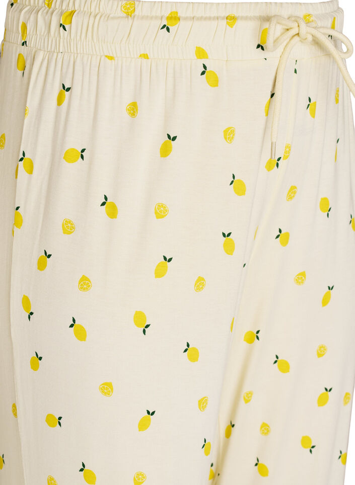 Pyjama trousers in soft jersey with high waist and fruit print, Yellow, Packshot image number 2