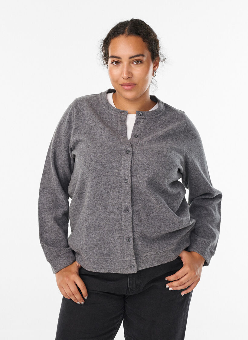 Jersey cardigan with round neck and buttons, Dark Grey, Model image number 0