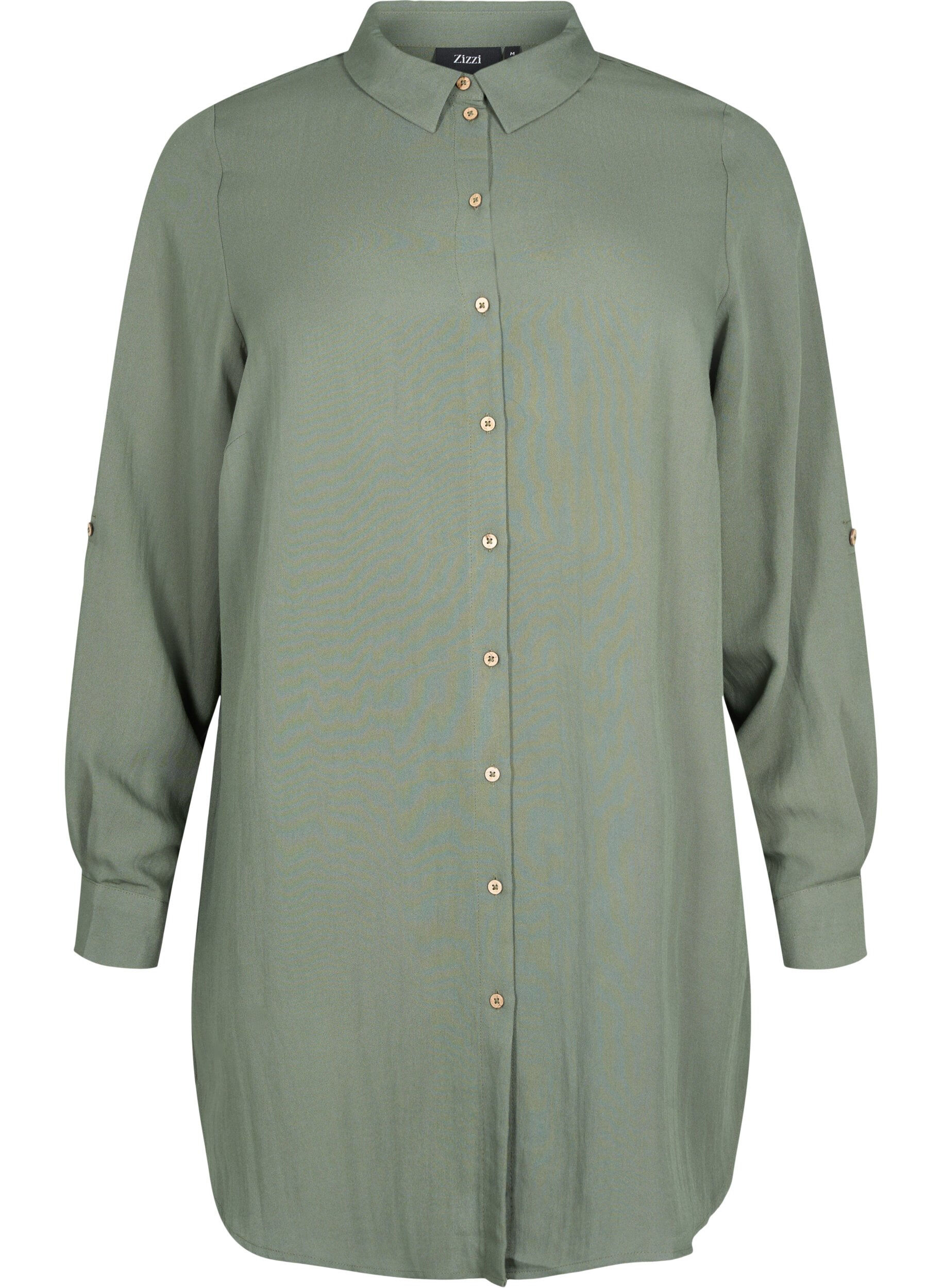 Zizzifashion Long plain viscose shirt, Thyme, Packshot image number 0