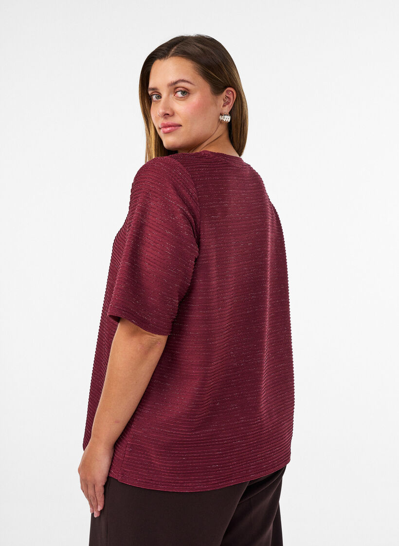Blouse with texture and glitter, Red, Model image number 2