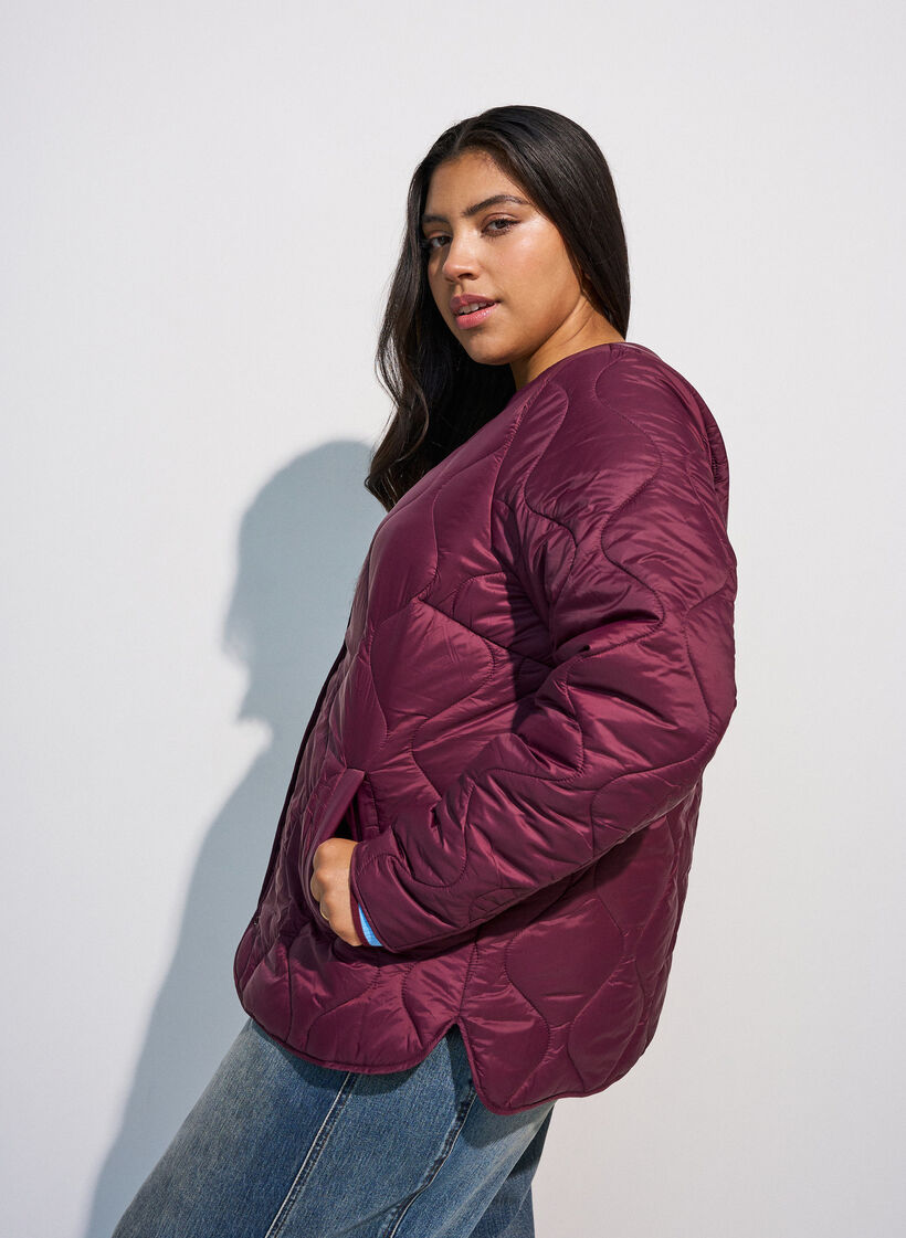 Quilted jacket with press studs and round neck, Dark Bordeaux, Model image number 3