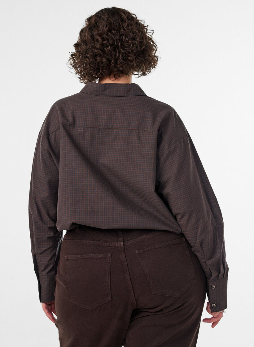 Cotton shirt with checked pattern, Brown, Model image number 2