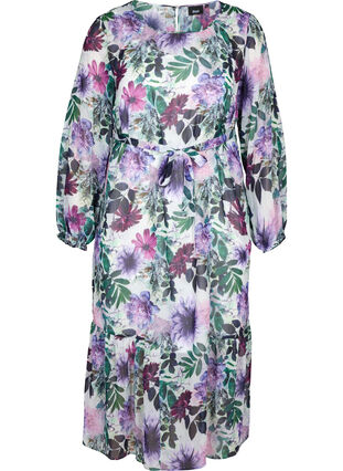 Floral midi dress with long sleeves, Purple Flower mix, Packshot image number 0