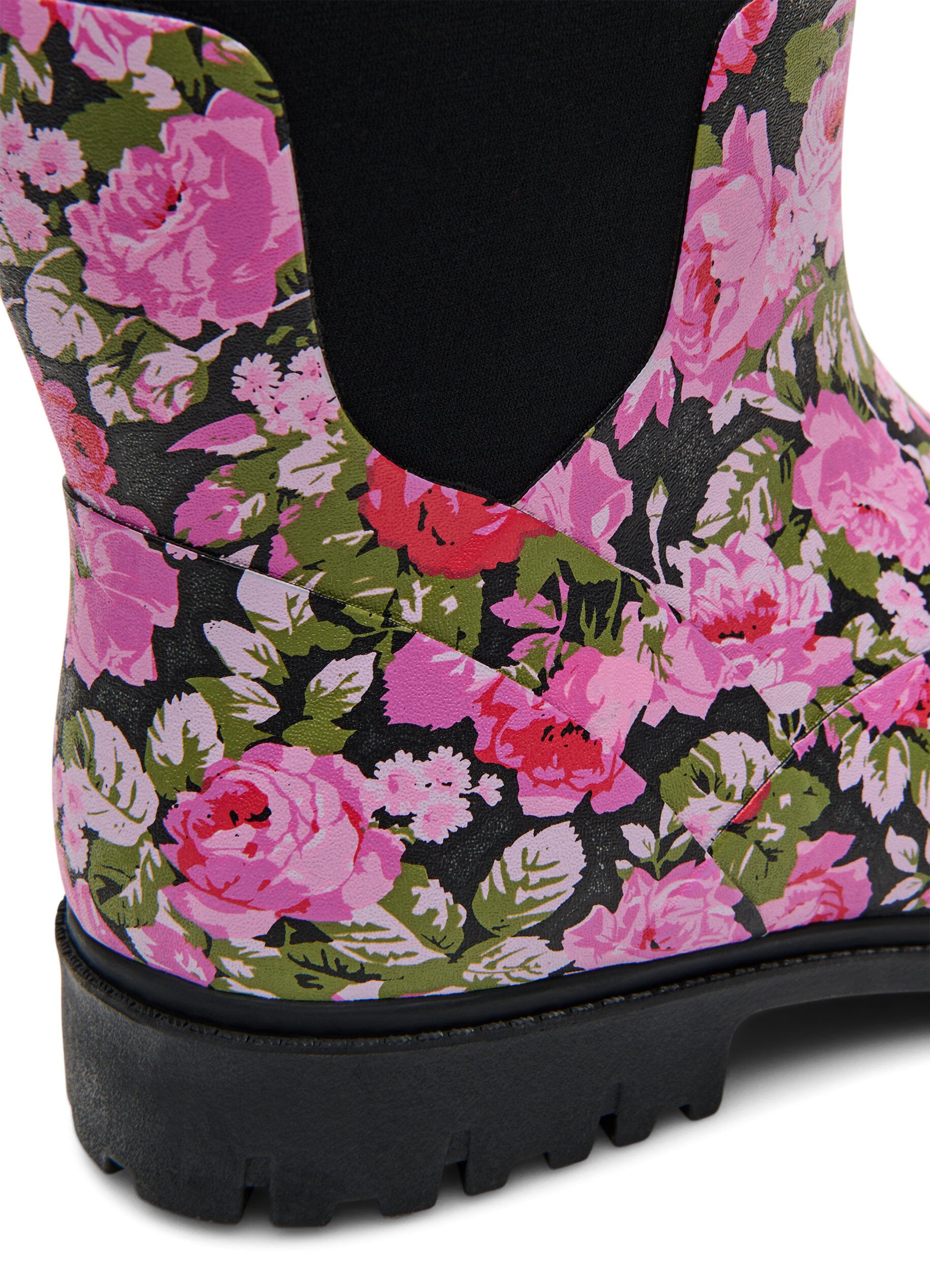 Zizzifashion Wide fit - Short wellies with elastic neoprene shaft, Flower AOP, Packshot image number 4