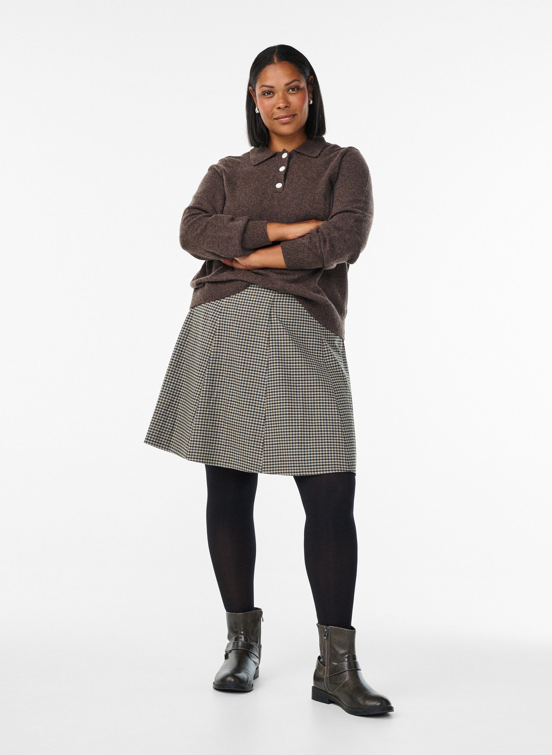 ZizzifashionShort A-line skirt, Brown, Model image number 1