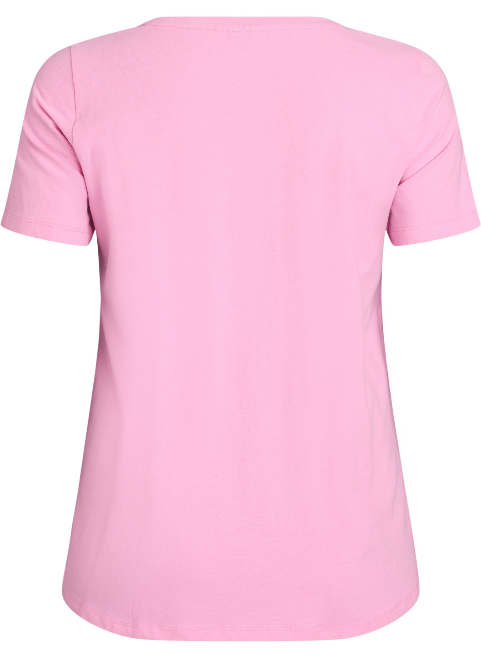 ZizzifashionSolid-coloured basic cotton T-shirt, Pink, Packshot image number 1