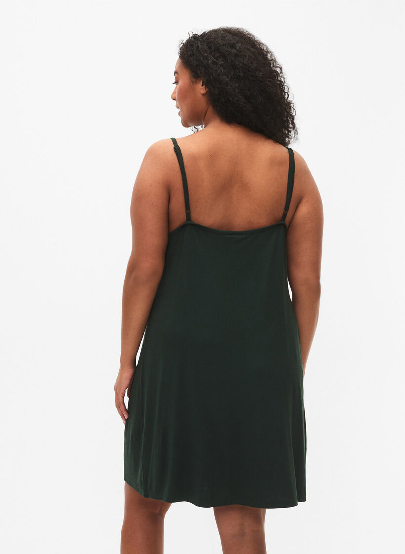 Viscose nightgown with lace trim, Green, Model image number 2