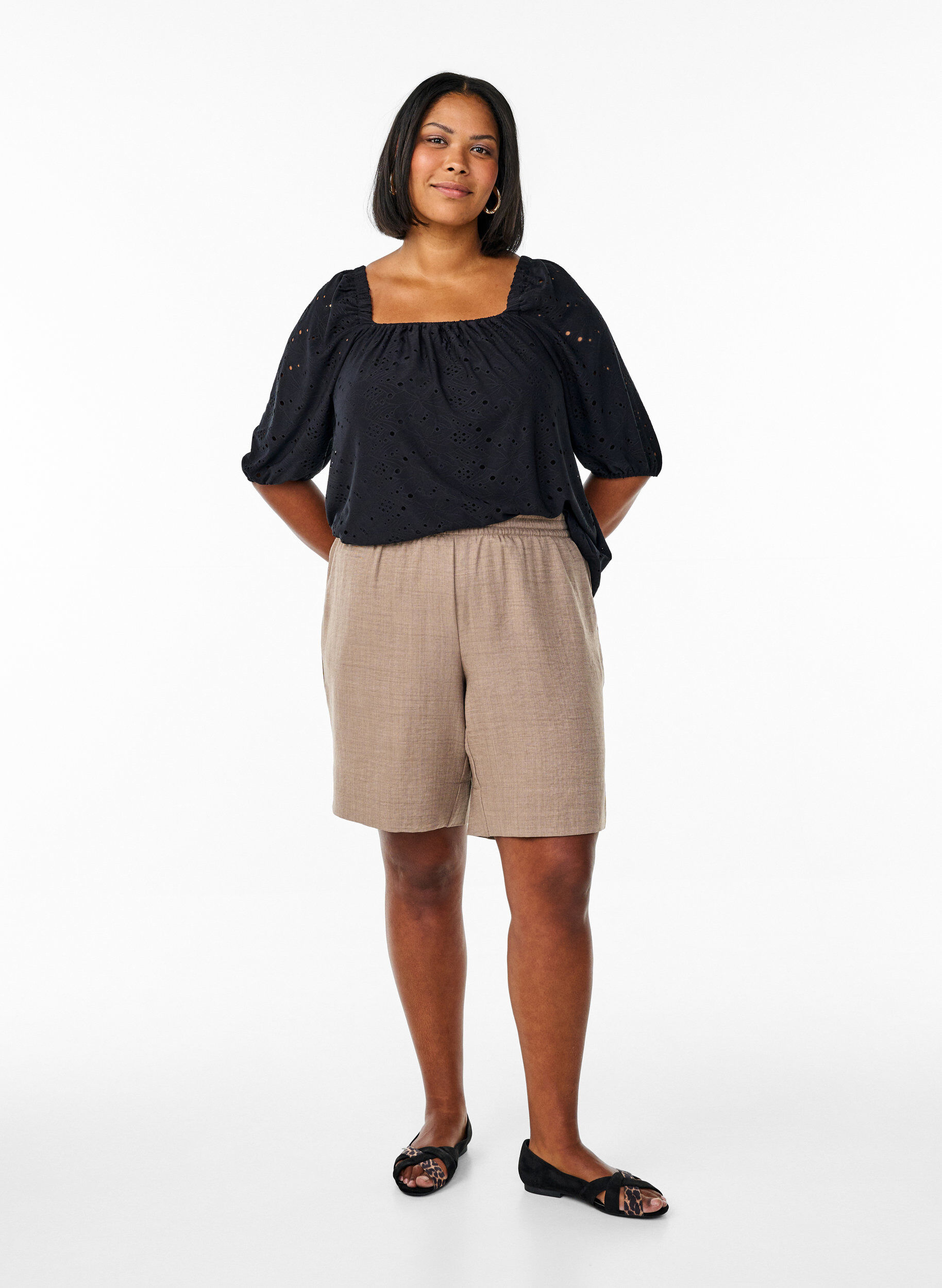 Zizzifashion Shorts with pockets and high waist, Brown, Model image number 1