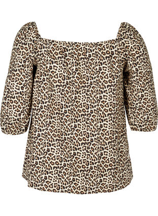 Cotton blouse with leopard print, Oyster Grey AOP, Packshot image number 1