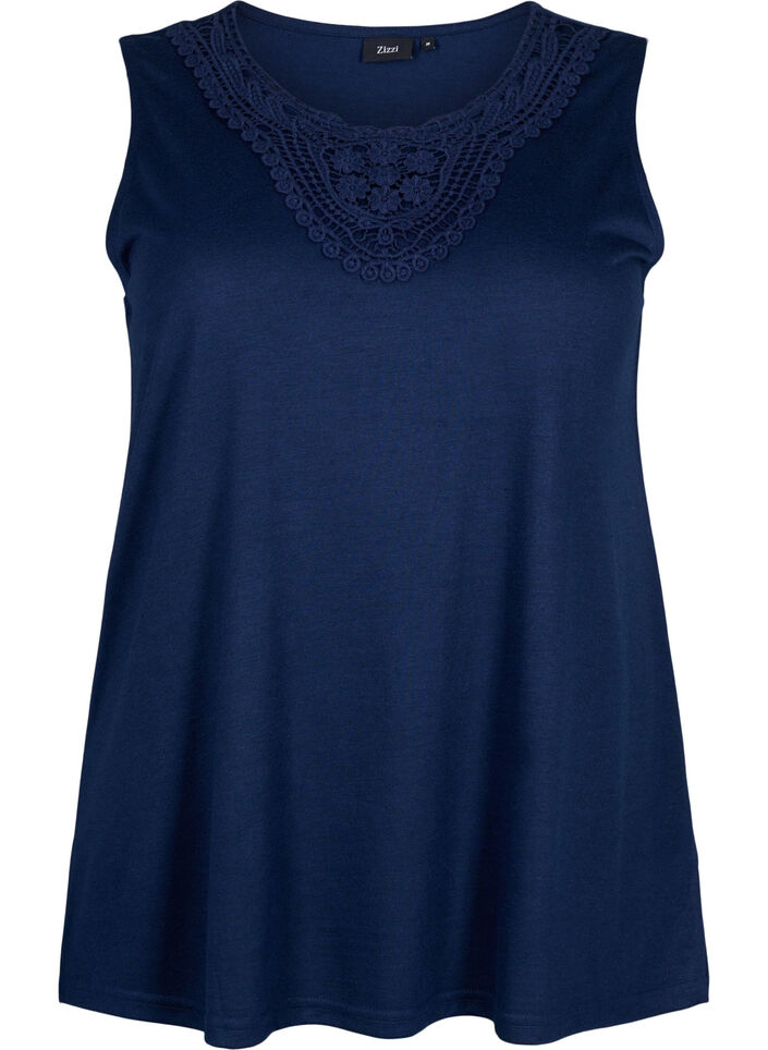 Sleeveless top with lace, Navy Blazer, Packshot image number 0