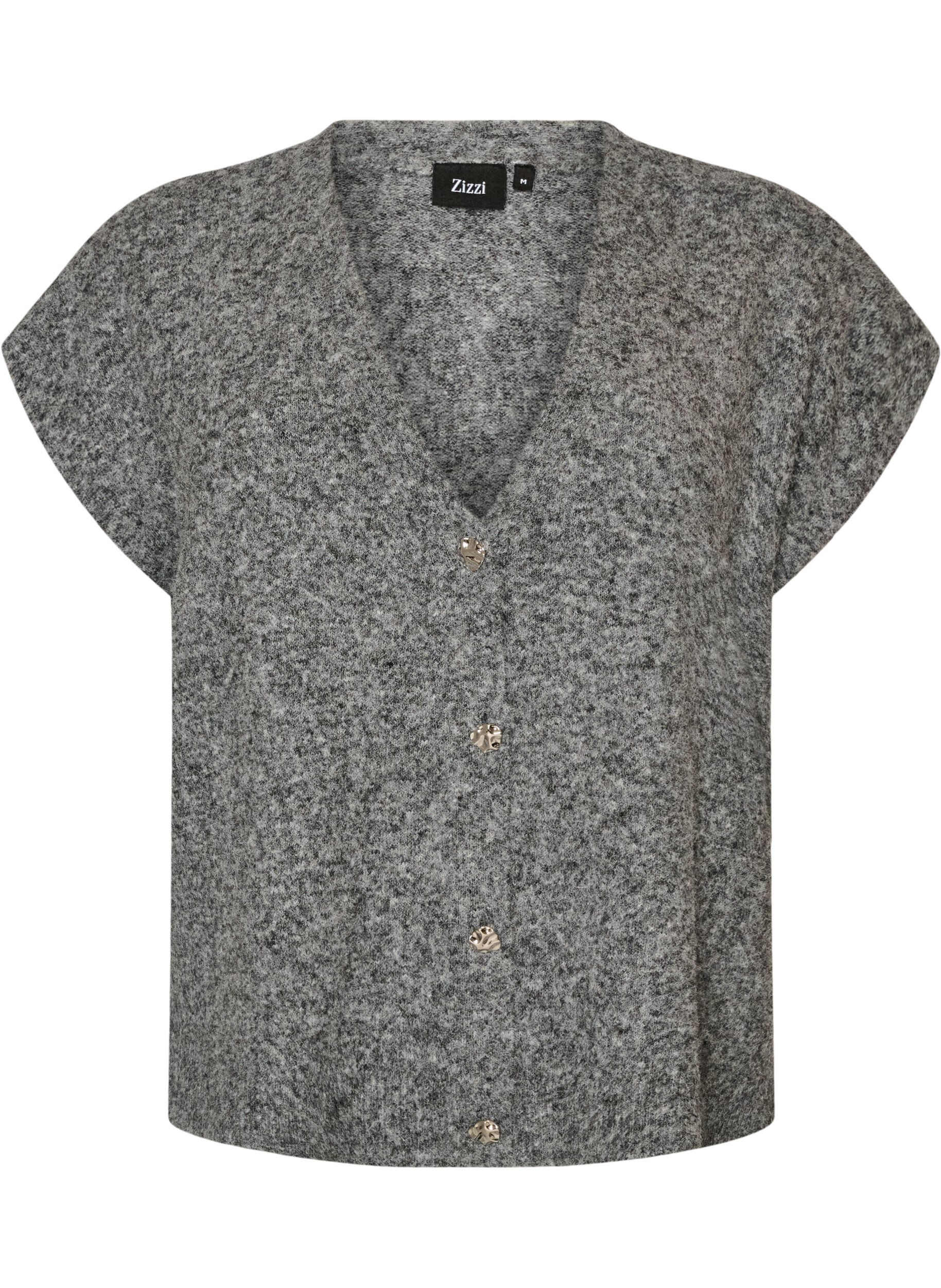 ZizzifashionKnitted vest with V-neck and decorative buttons, Grey, Packshot image number 0