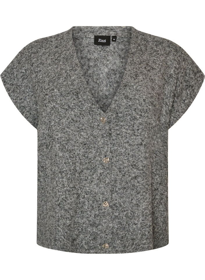 Knitted vest with V-neck and decorative buttons, Grey, Packshot image number 0