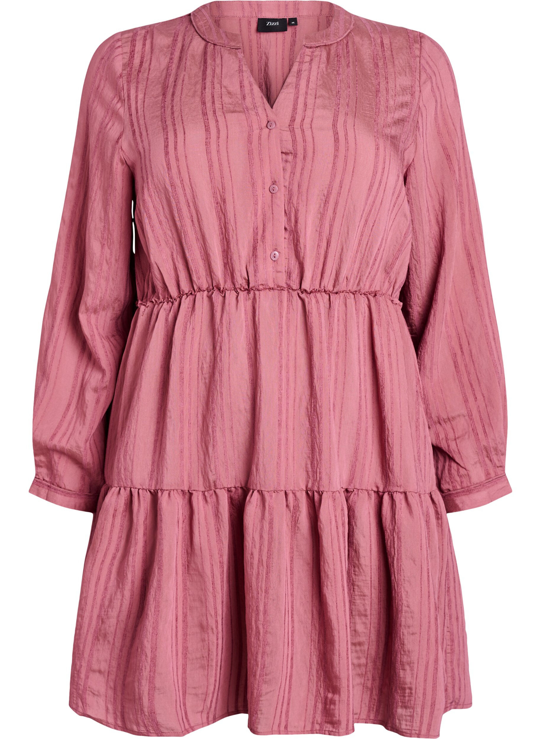 Short dress with woven stripe texture and elastic waist