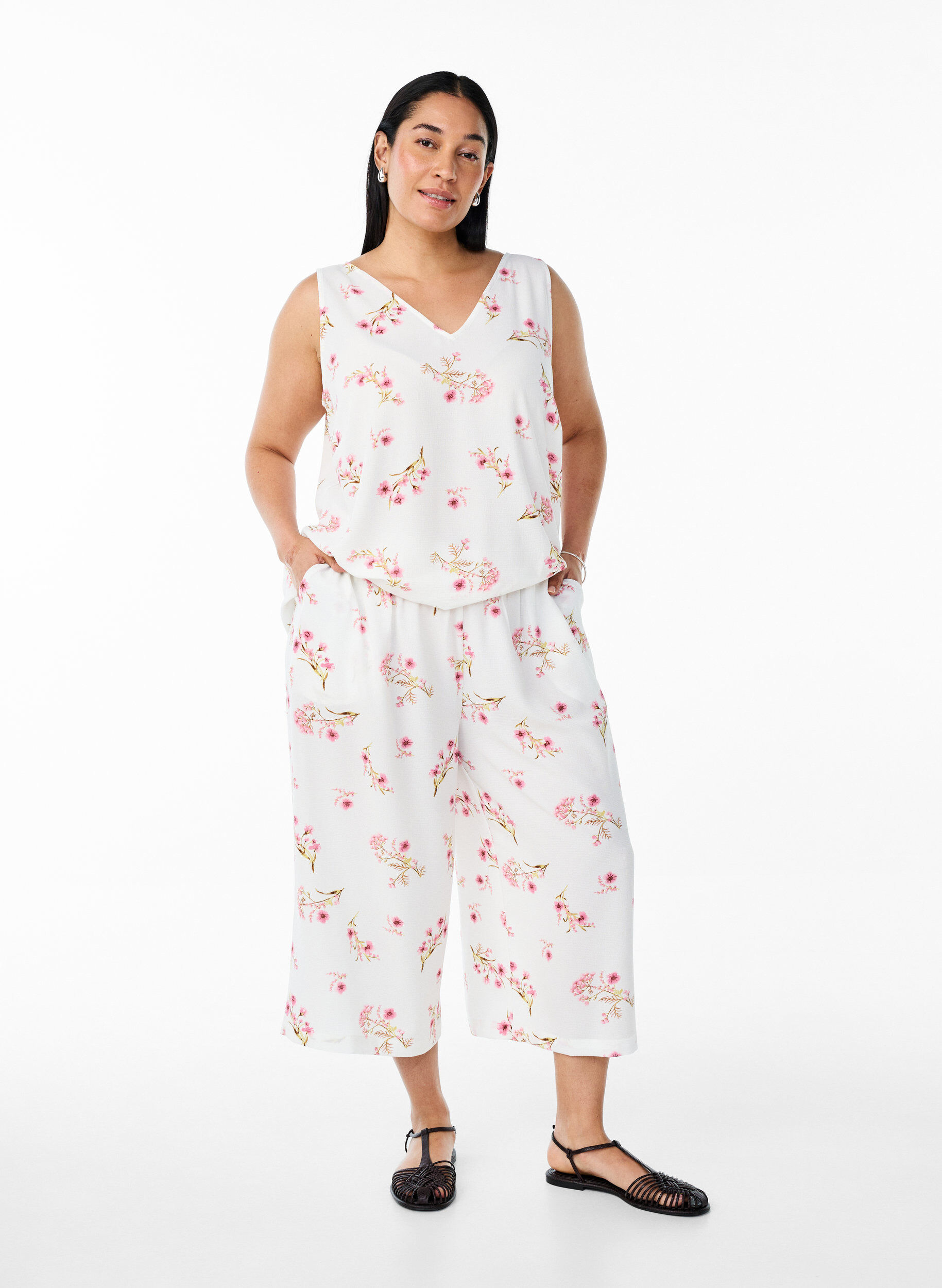 Culotte trousers with print, White, Model