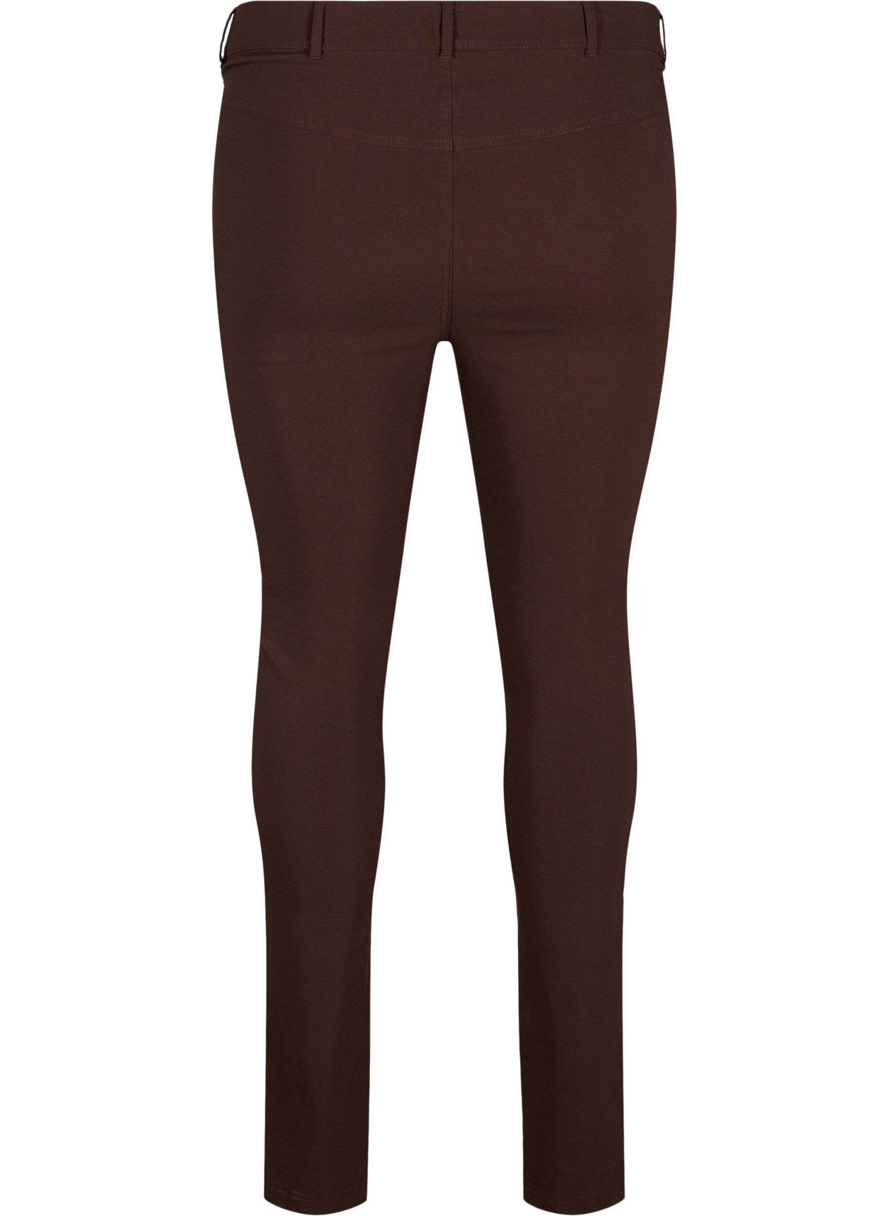 Zizzifashion Close-fitting trousers with zipper details, Brown, Packshot image number 1