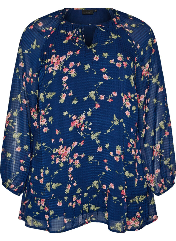 Floral print A-line tunic, Blue, Packshot image number 0