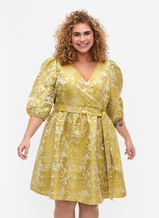 Short wrap dress with 3/4 sleeves, Pear Liqueur, Model image number 0