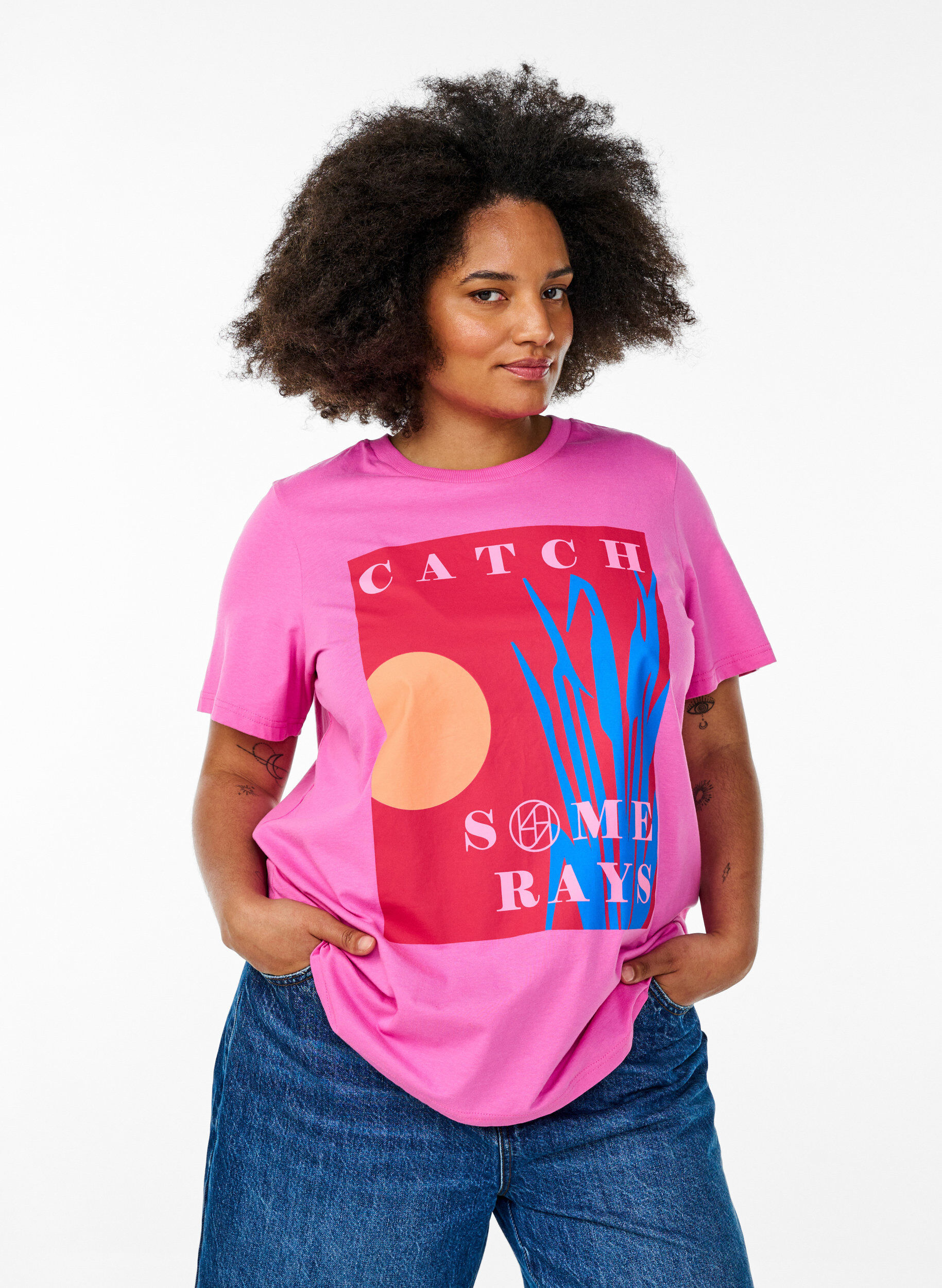 Zizzifashion T-shirt with a graphic summer motif, Pink, Model image number 0