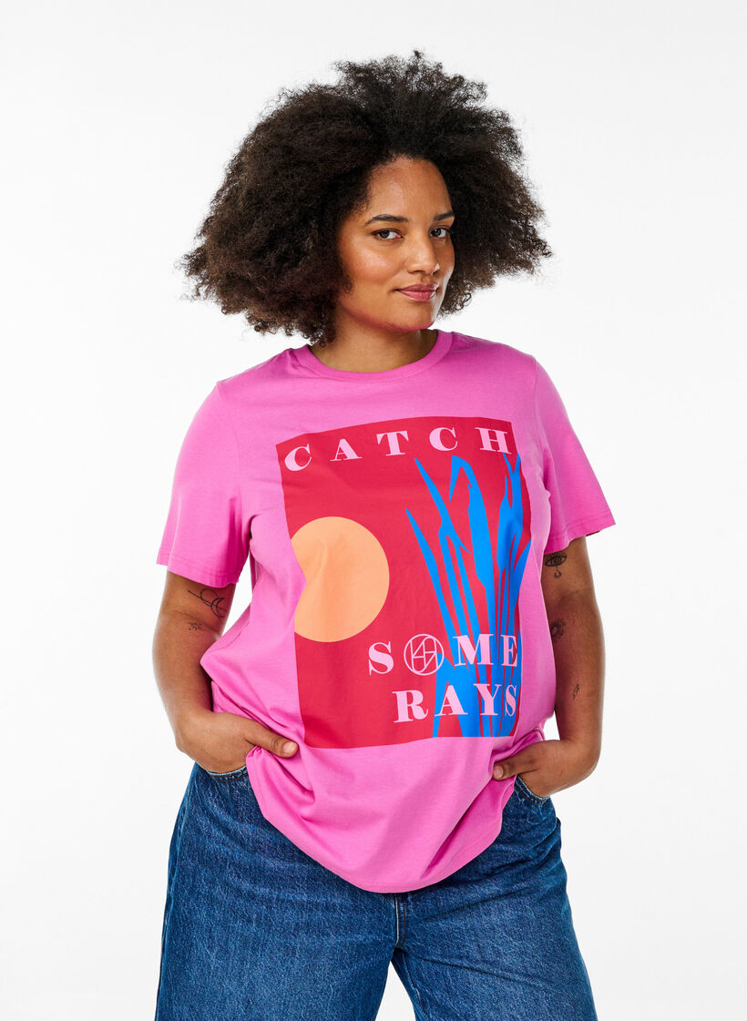 T-shirt with a graphic summer motif, Pink, Model image number 0