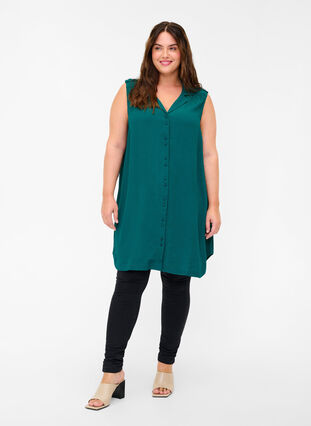 Sleeveless shirt tunic in viscose, Pacific, Model image number 2