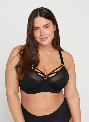 Figa underwired bra with mesh and straps, Black, Model image number 0