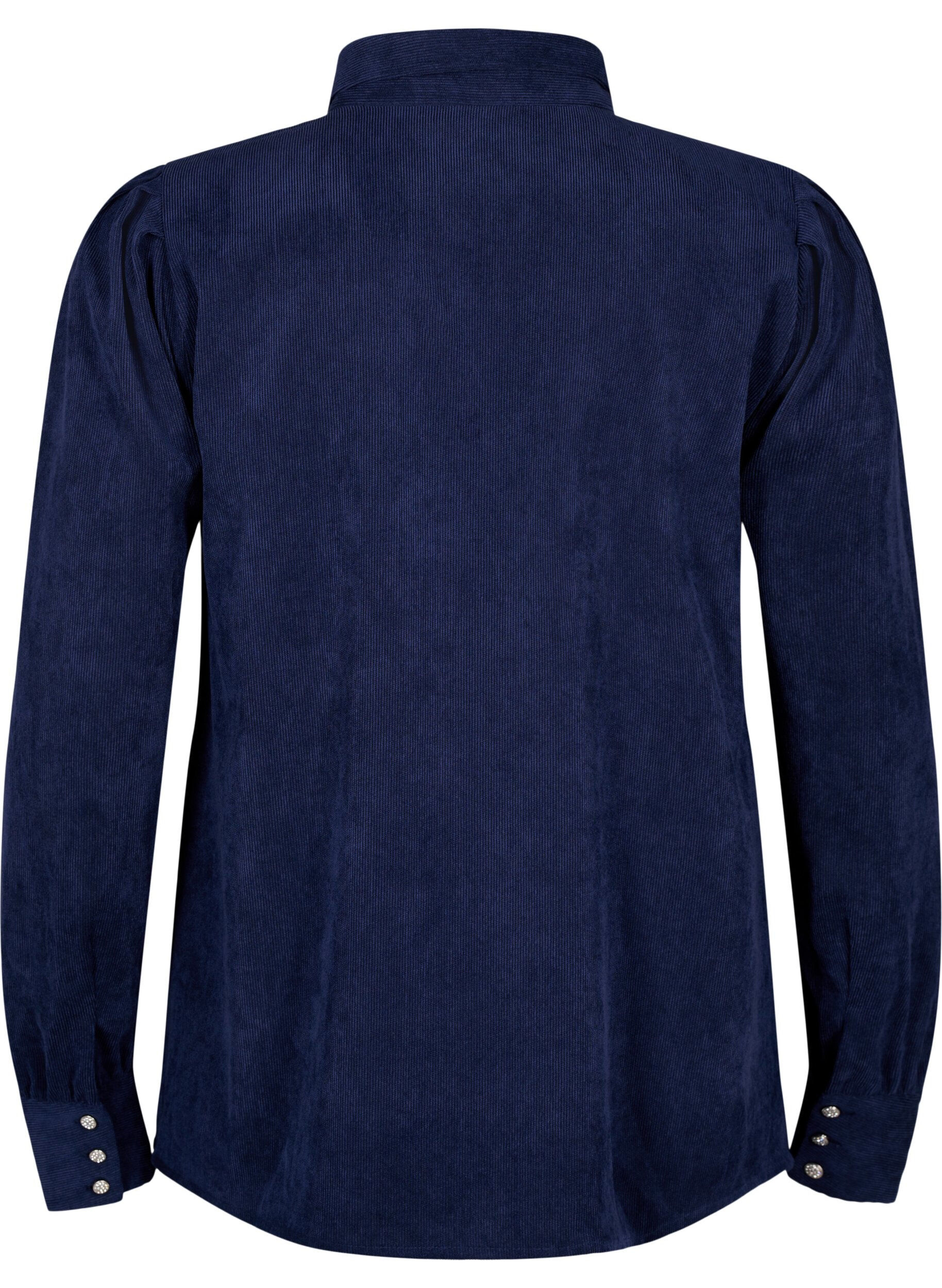 Zizzifashion Velvet shirt with rhinestone buttons, Medieval Blue, Packshot image number 1