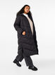 Long puffer coat with hood and pockets, Black, Model image number 0