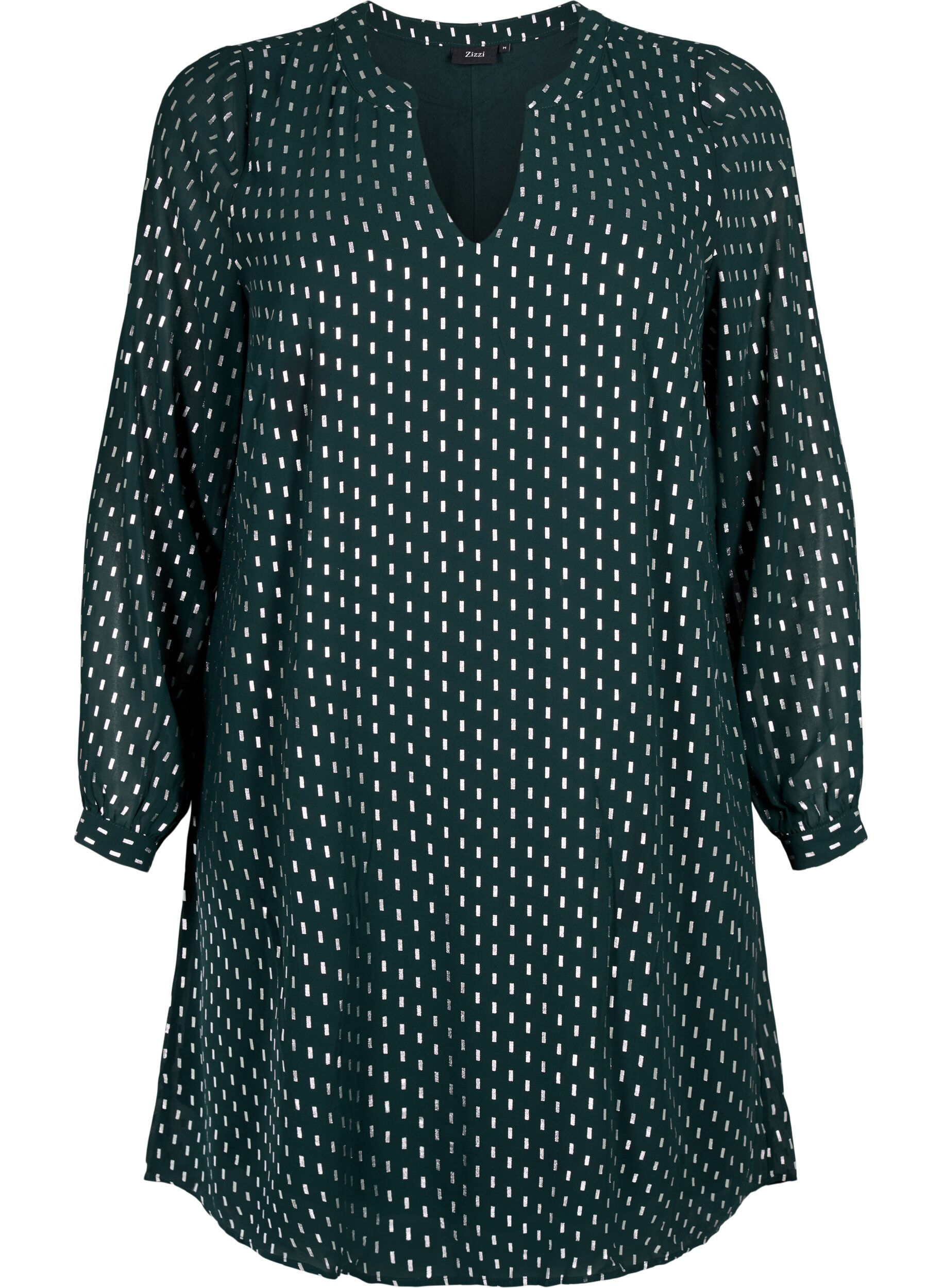 Zizzifashion Long-sleeved dress with foil print, Scarab w. Silver, Packshot image number 0