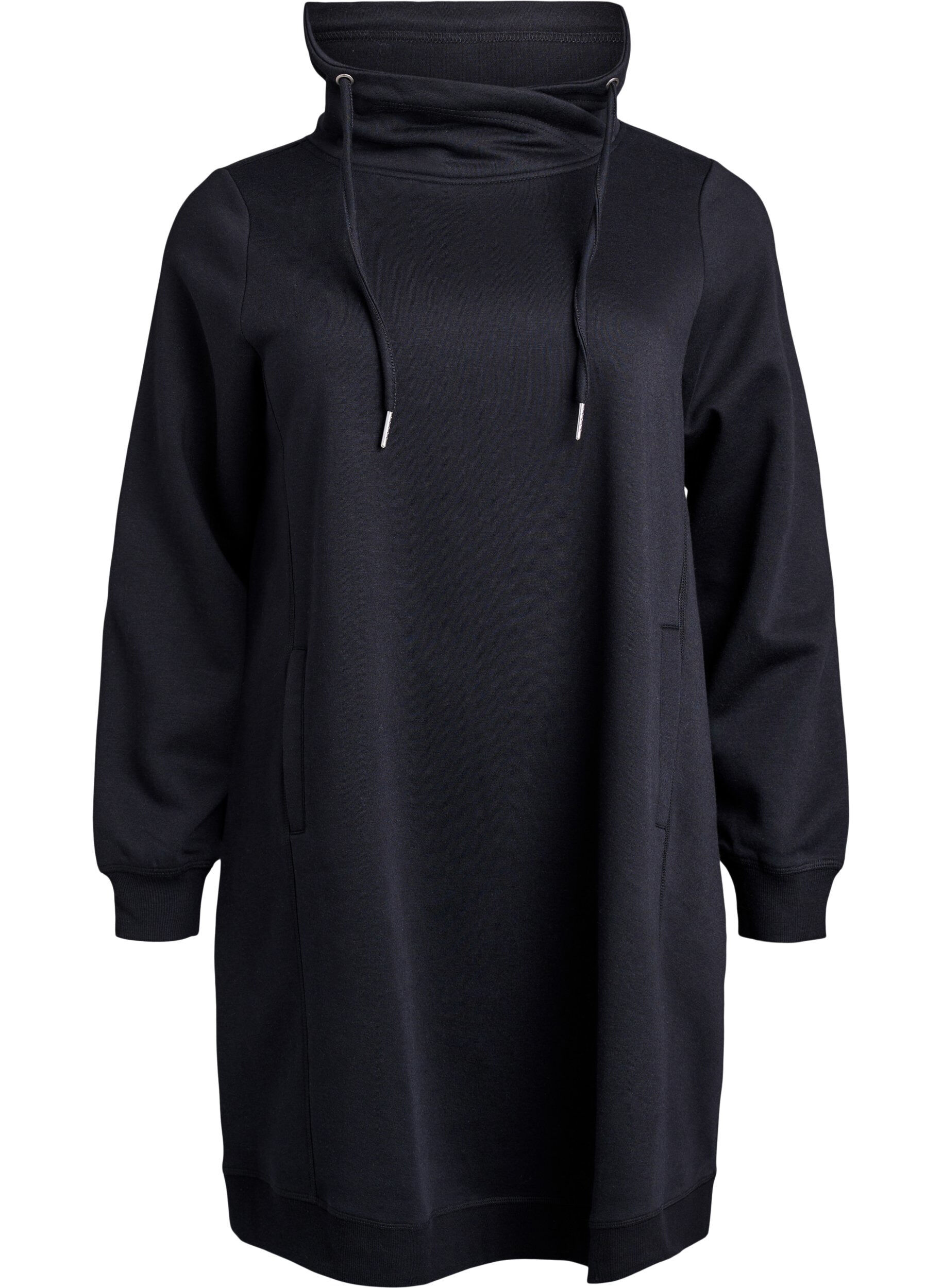 ZizzifashionShort sweatshirt dress with high collar and pockets, Black, Packshot image number 0