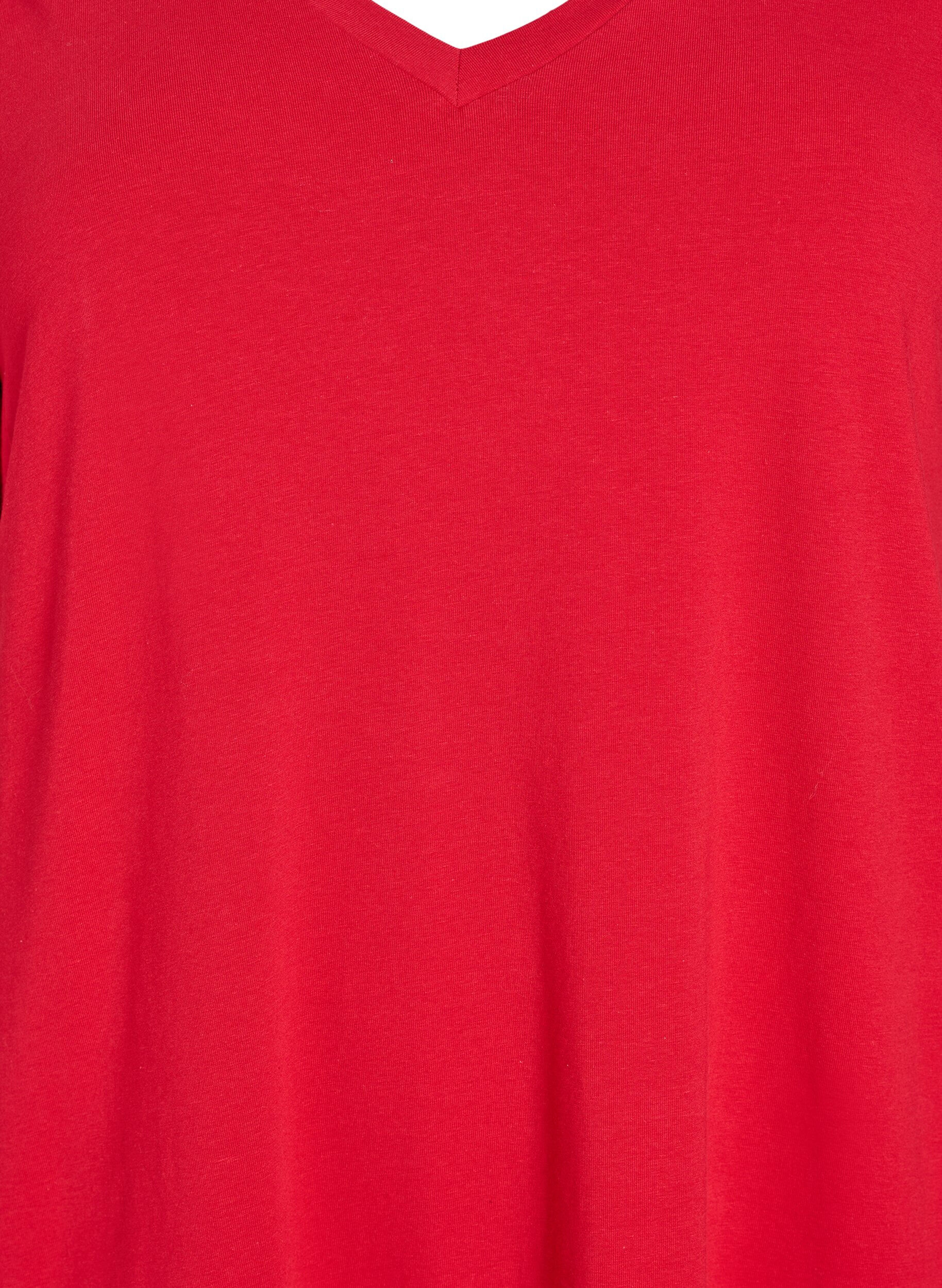 Zizzifashion Midi T-shirt dress with a V-neck, Red, Packshot image number 2