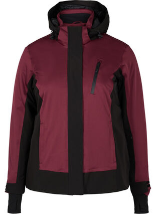 Ski jacket with removable hood and adjustable bottom hem, Burgundy Comb, Packshot image number 0