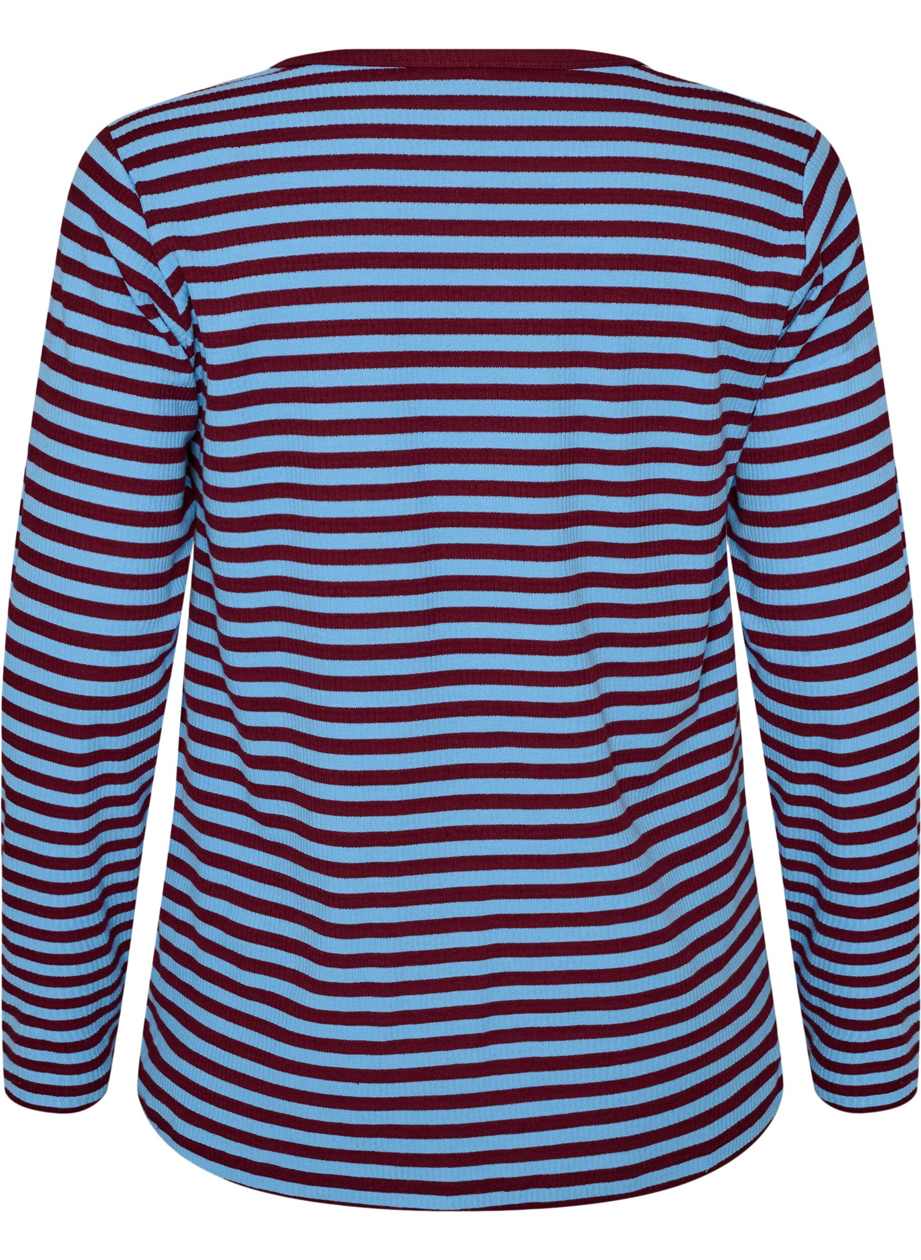 ZizzifashionStriped blouse with long sleeves, Blue, Packshot image number 1