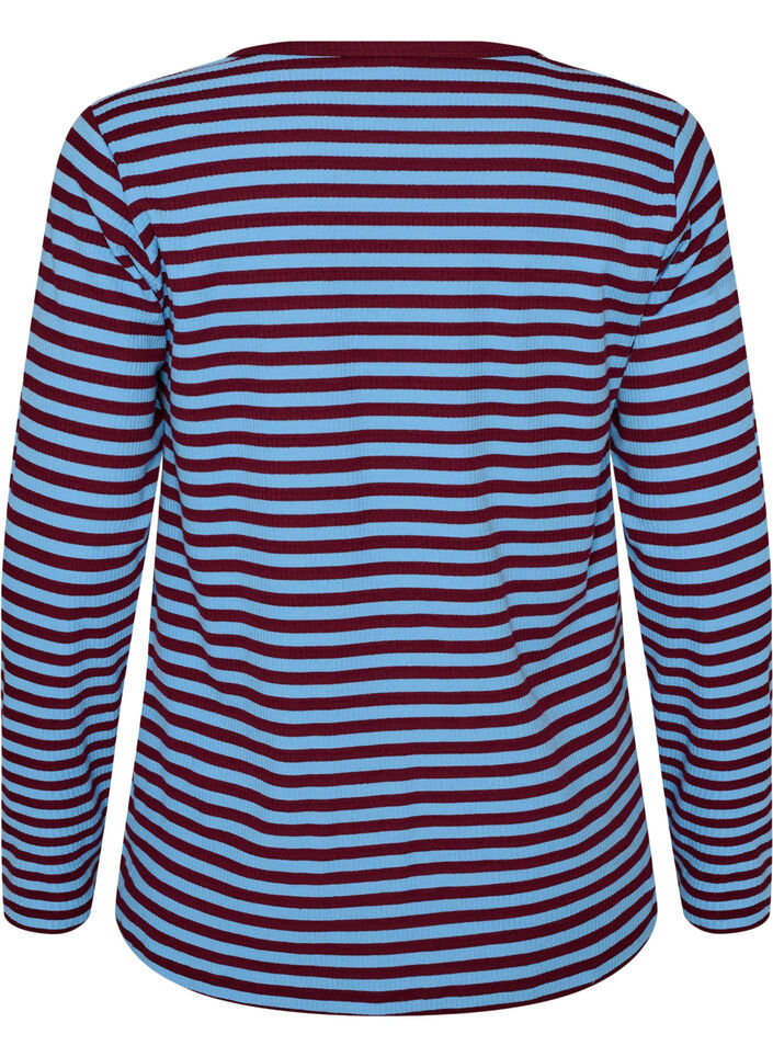 Striped blouse with long sleeves, Blue, Packshot image number 1