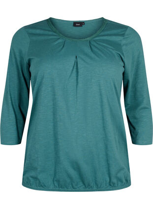 Cotton top with 3/4 sleeves, Mallard Green, Packshot image number 0