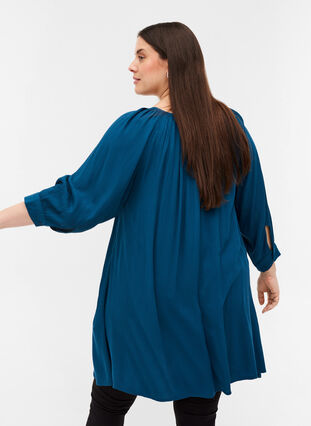 Viscose tunic with 3/4 sleeves, Majolica Blue, Model image number 1