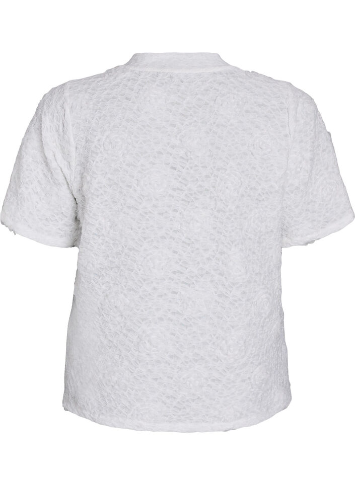 Blouse with 3D flowers and short sleeves, White, Packshot image number 1