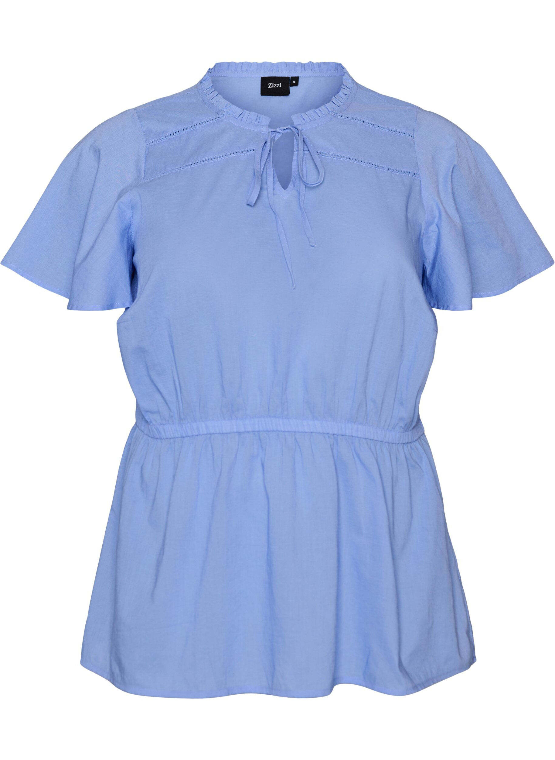 Zizzifashion Cotton blouse with tie-string and elastic waist, Blue, Packshot image number 0