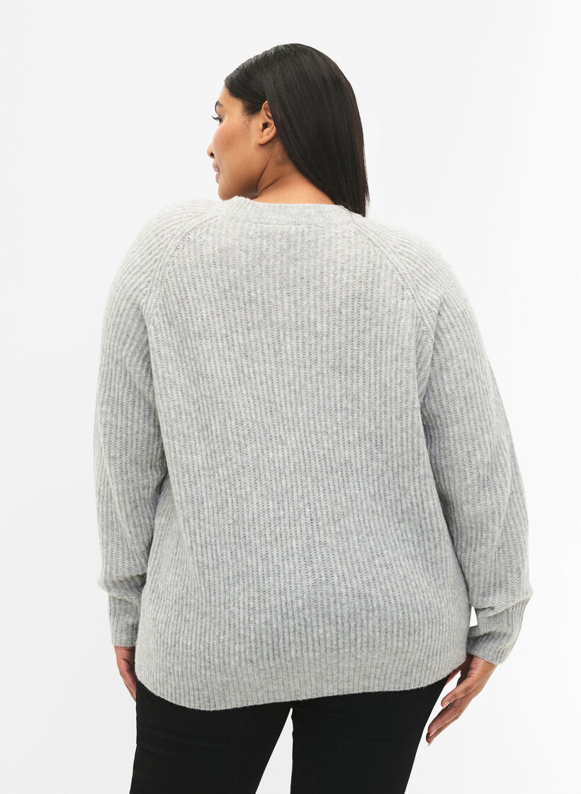 Melange pullover with pearl buttons, Light Grey Melange, Model image number 1