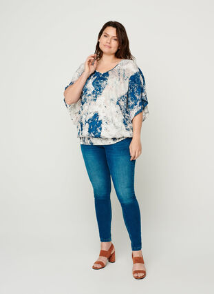 Printed blouse with smocking, Twilight Blue AOP, Model image number 2