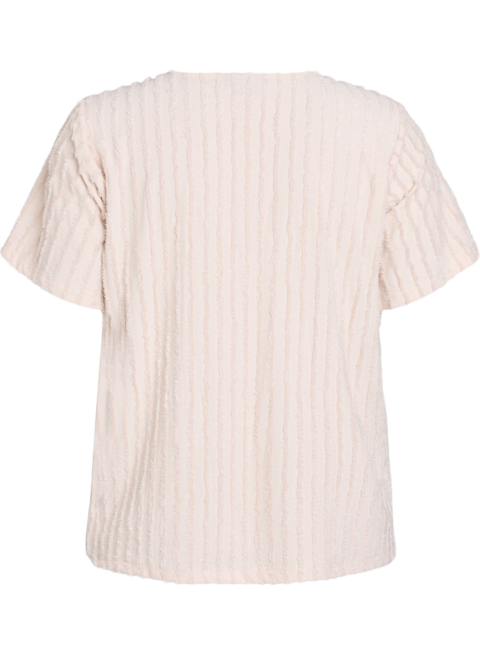 Zizzifashion Blouse with short sleeves and striped texture, Beige, Packshot image number 1