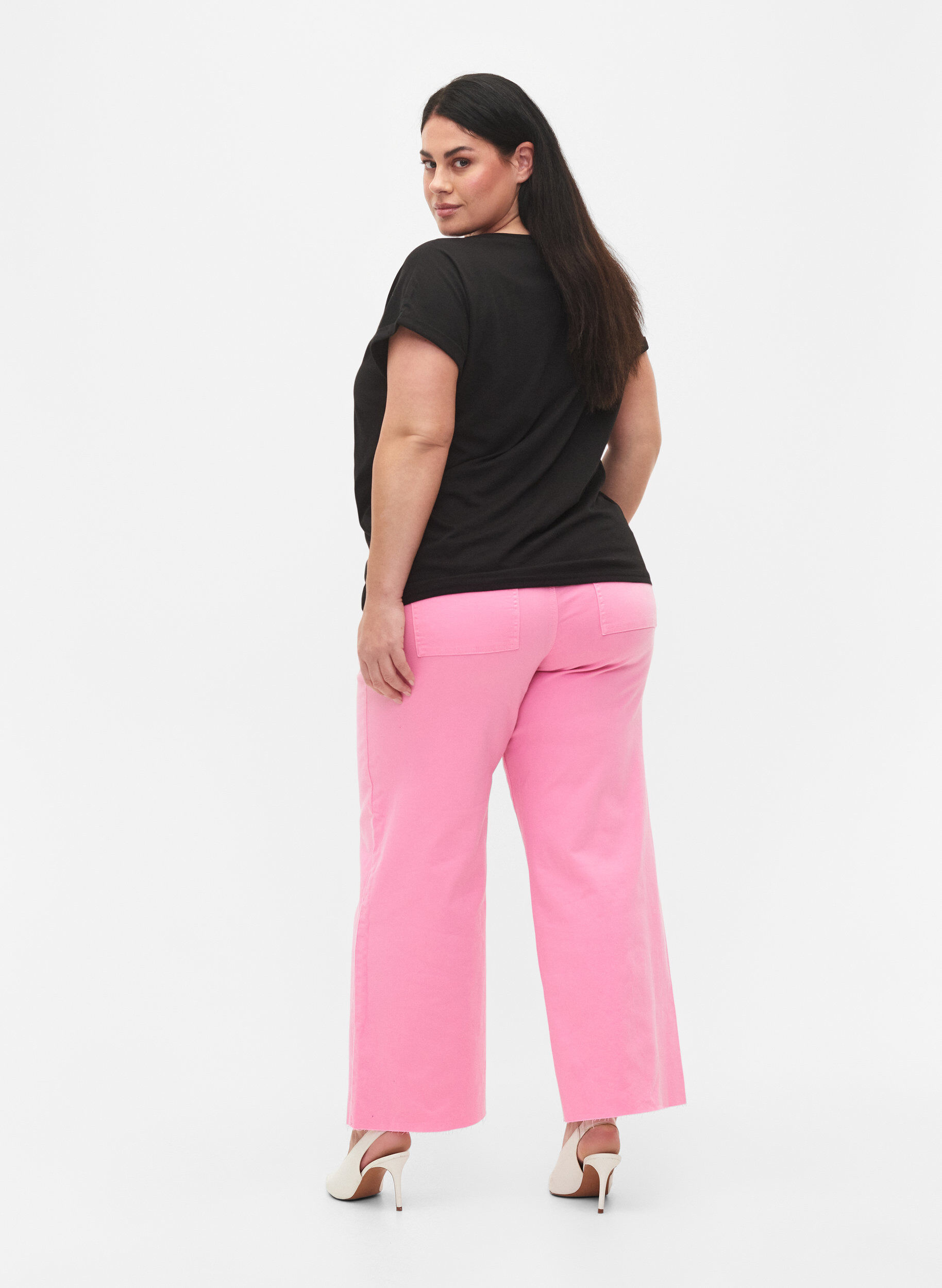 Zizzifashion 	 Flared jeans with high waist, Pink, Model image number 1