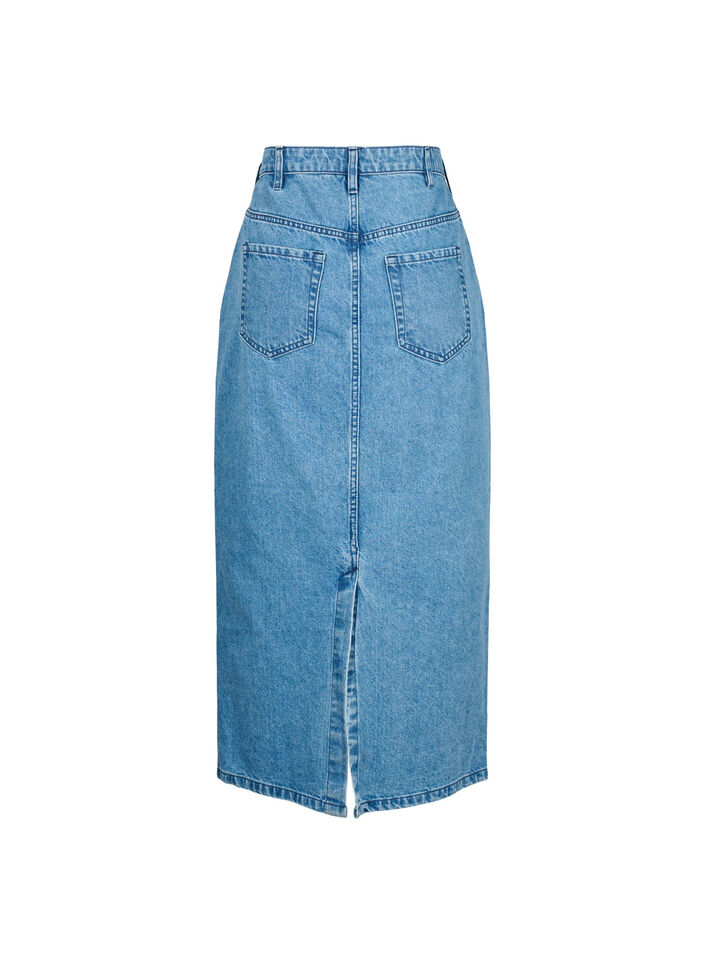 Midi-length denim skirt with back slit, Denim Blue, Packshot image number 1