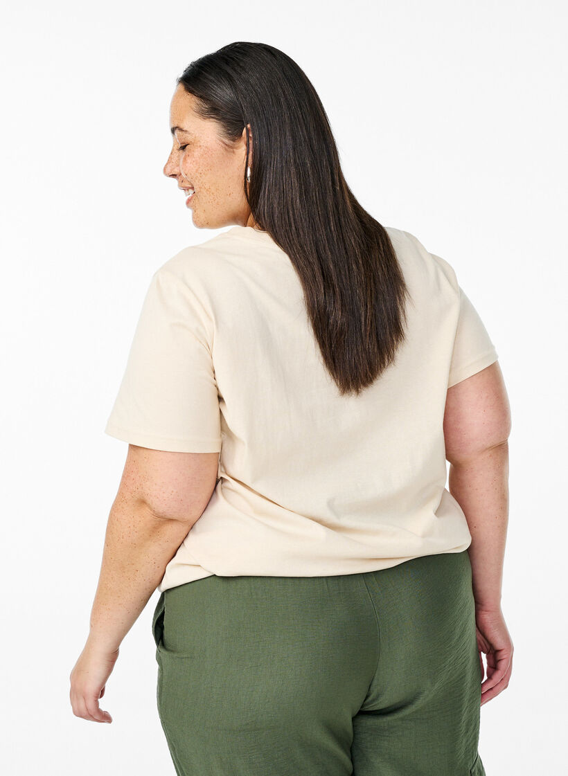 Cotton T-shirt with print, Beige, Model image number 2