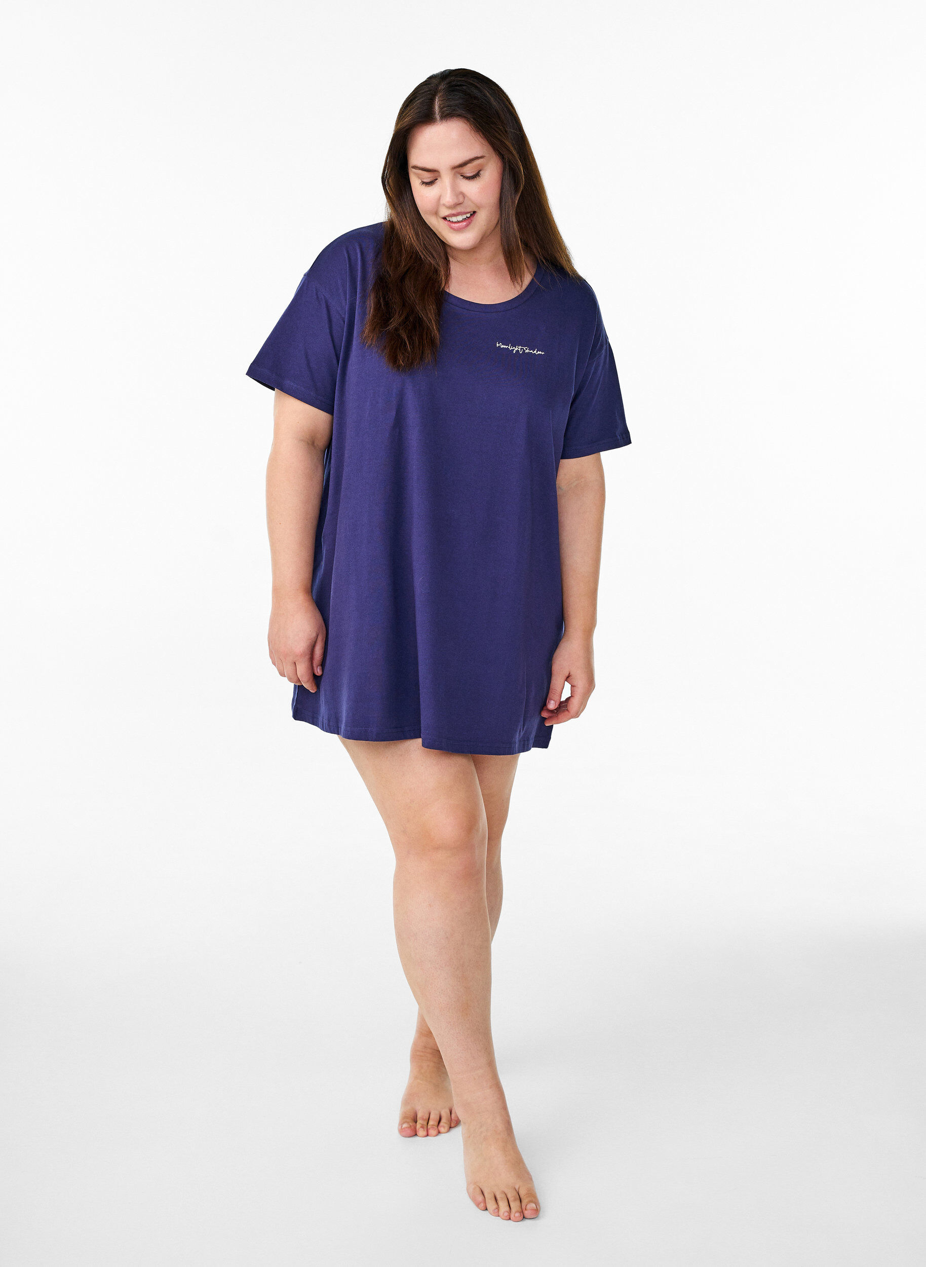 Zizzifashion Long night T-shirt in organic cotton with print, Blue, Model image number 1