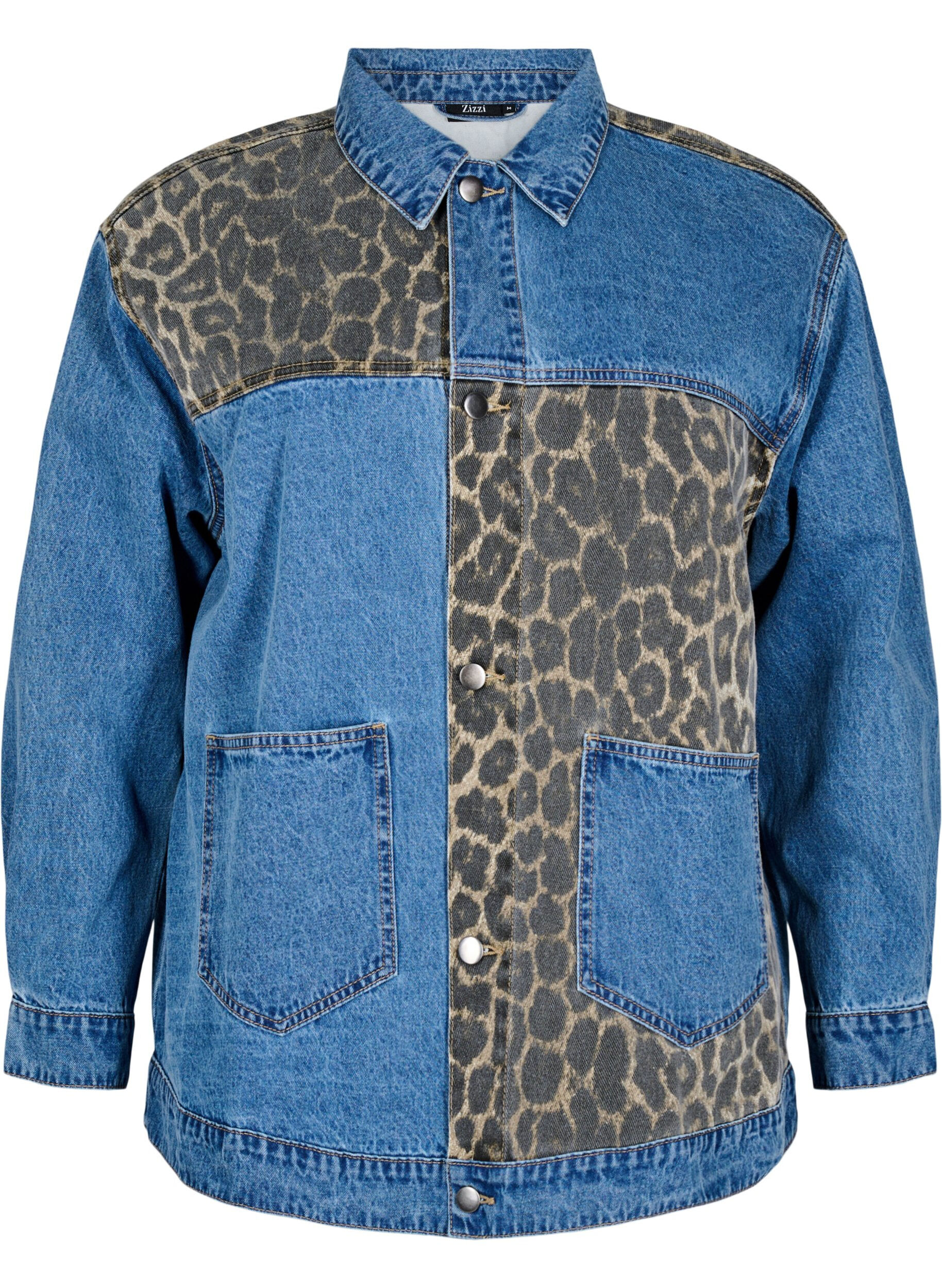 Zizzifashion Denim shirt with leopard print details, Blue, Packshot image number 0