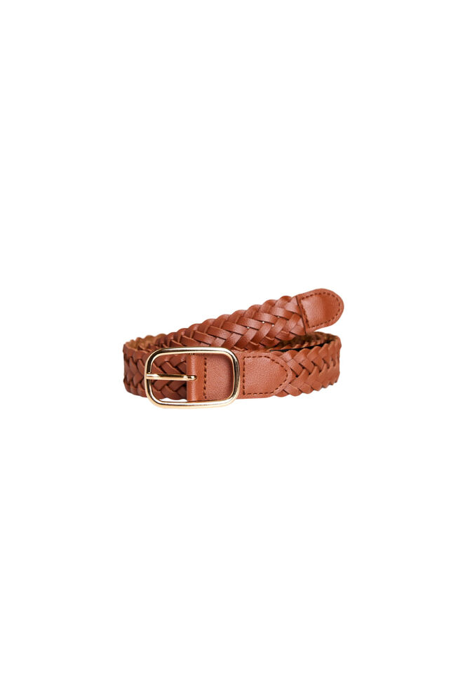 Braided belt in faux leather, Brown, Packshot image number 2